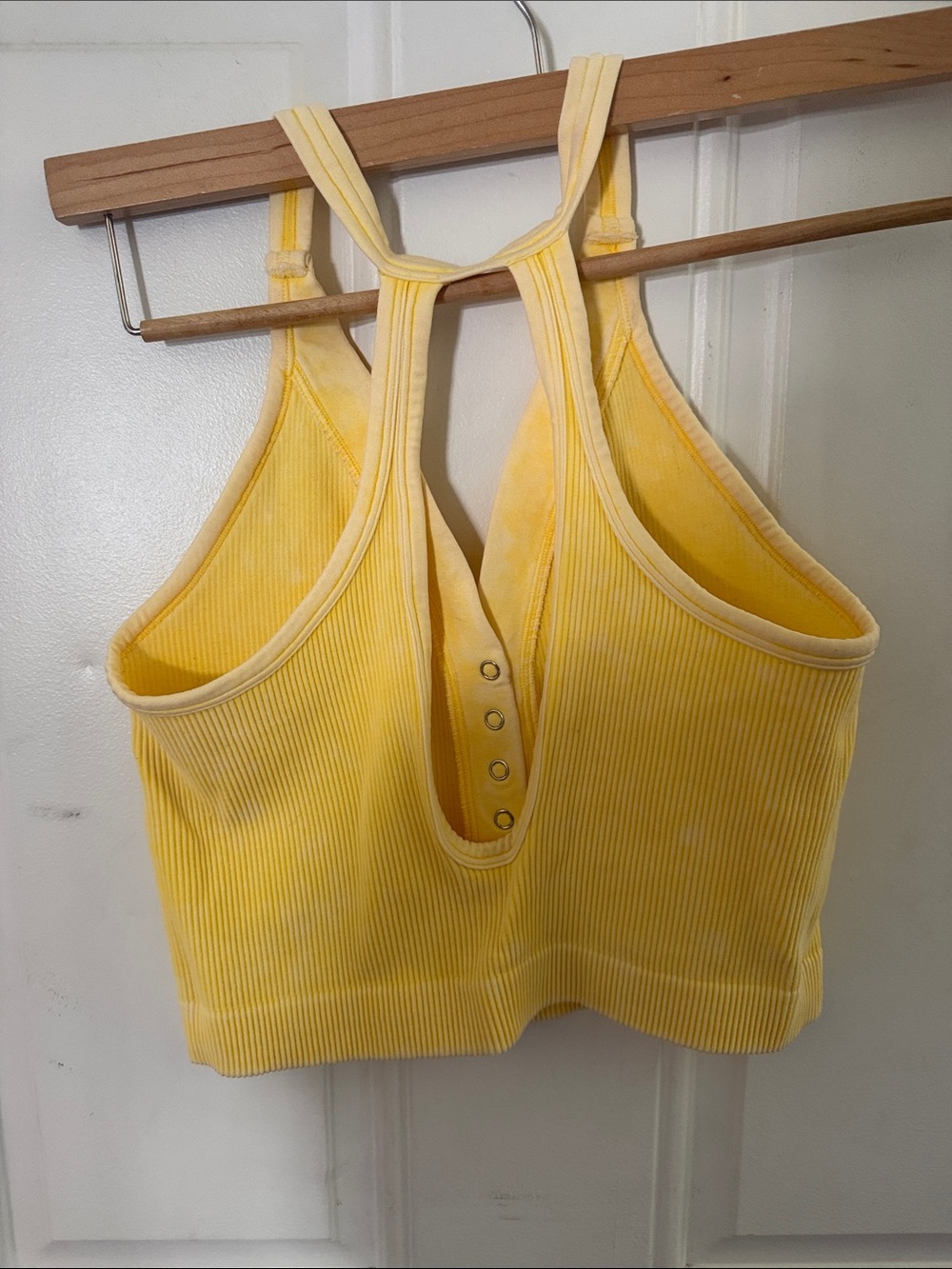 Yellow Ribbed Snap-Front Racerback Crop Top - Unbranded - Picture 2 of 2